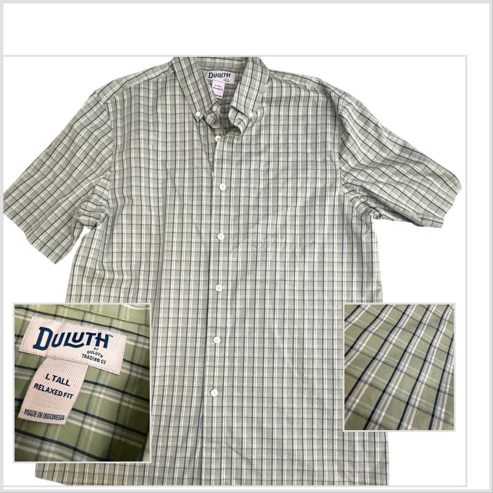 Duluth Trading Co Mens L Tall Relaxed Fit Plaid Short Sleeve‎ Button Down Shirt